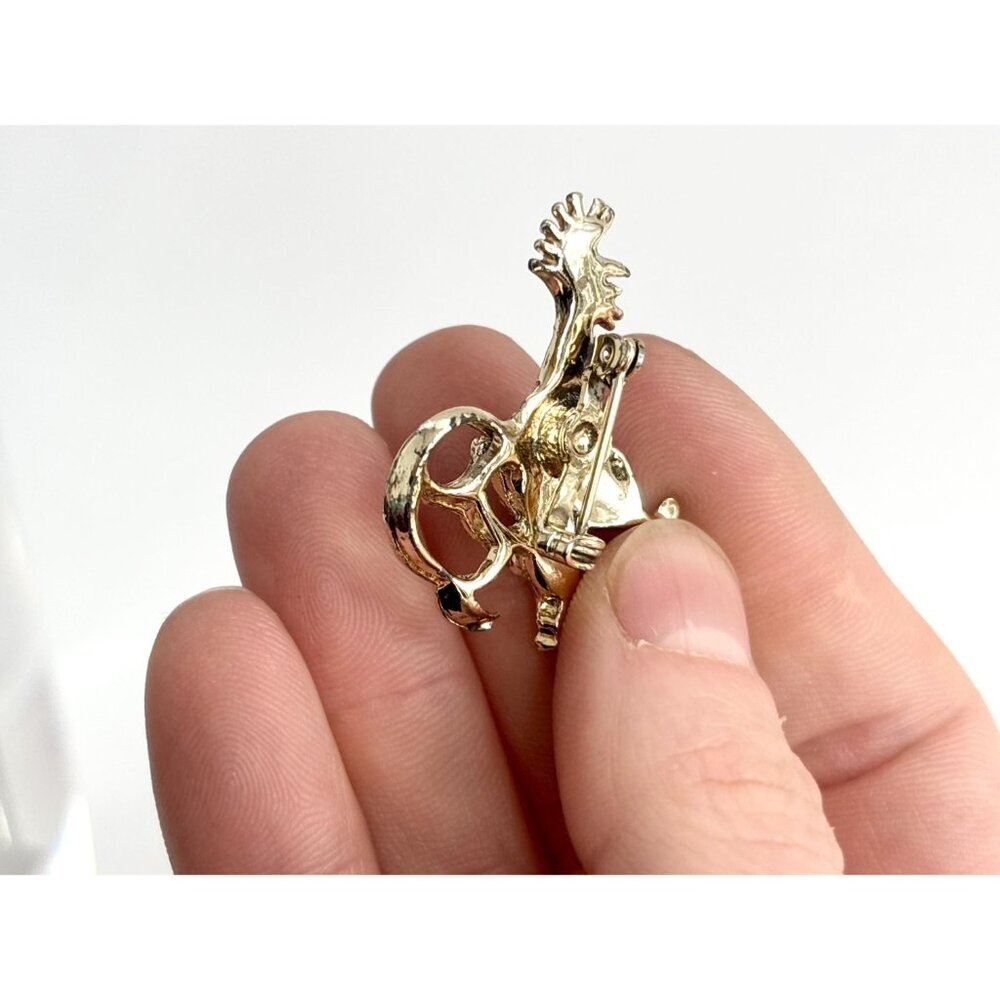 Rooster Figural Blue Rhinestoned Costume Jewelry Brooch | Lapel Pin - Picture 9 of 11